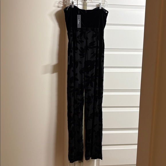 NWT LULUS Love About It black velvet strapless jumpsuit size large elegant - Picture 7 of 9